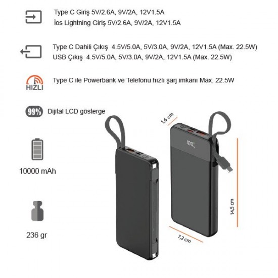 Powerbank 10.000 mAh (Sürətli yükləmə)