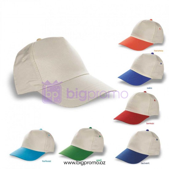 Şapka bej parça polyester 5 panel KOD175